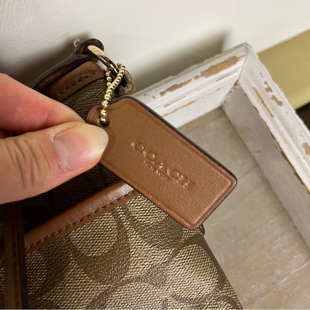 Coach Signature File Crossbody F58297 Brown Tan Logo Leather Trim Messenger Bag - Picture 10 of 16